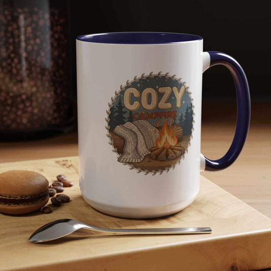 Cozy Campfire Coffee Mug with speckled ceramic finish and black rim for outdoor adventures