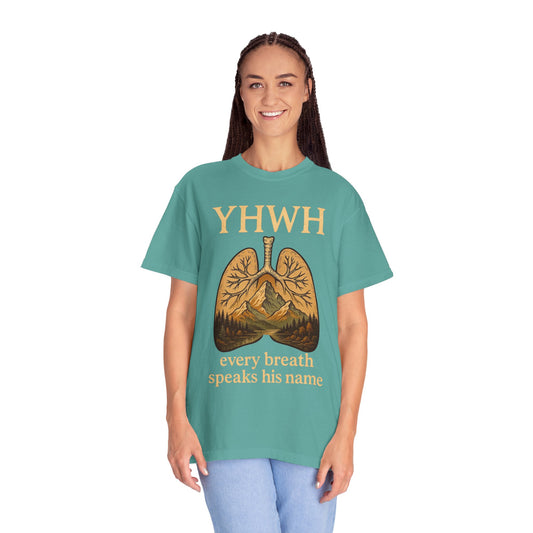 YHWH Lungs Illustration every breath speaks his name | Christian Faith Tee