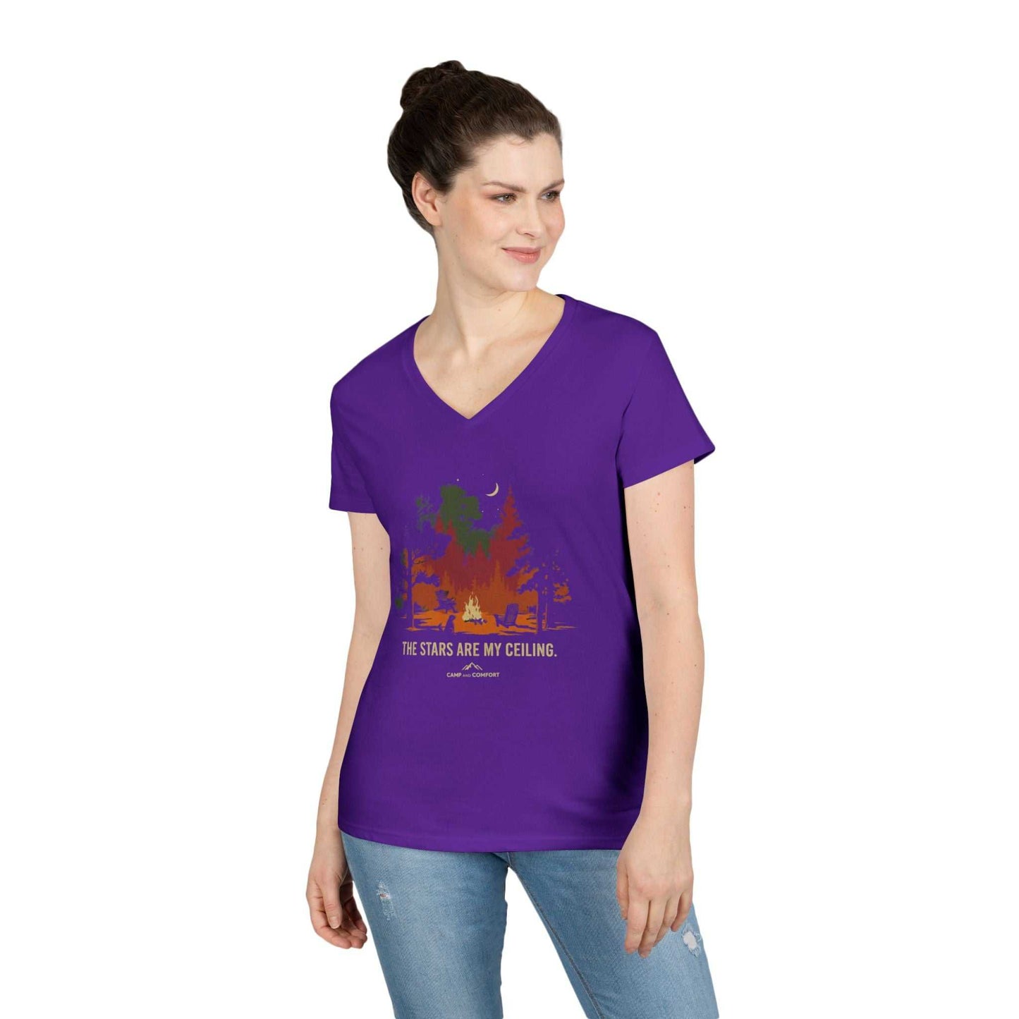 Campfire V-Neck T-Shirt — "The Stars Are My Ceiling" Outdoor Graphic Tee