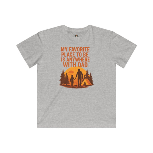 "The Dad's Favorite Place Kids Tee | Funny Father's Day Family Gift Shirt featuring a playful graphic on a high-quality, soft-fabric children's t-shirt."