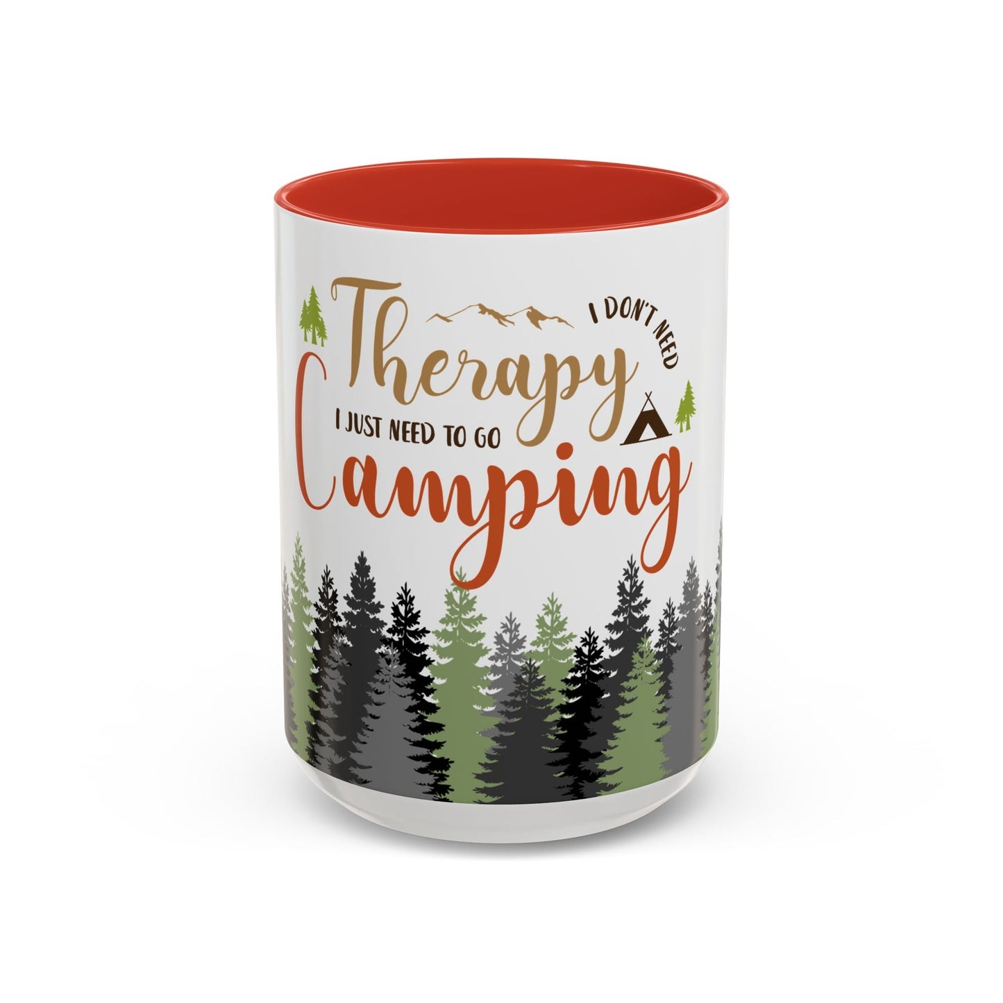 A person holding the I Don't Need Therapy I Just Need To Go Camping Mug next to a morning campfire.