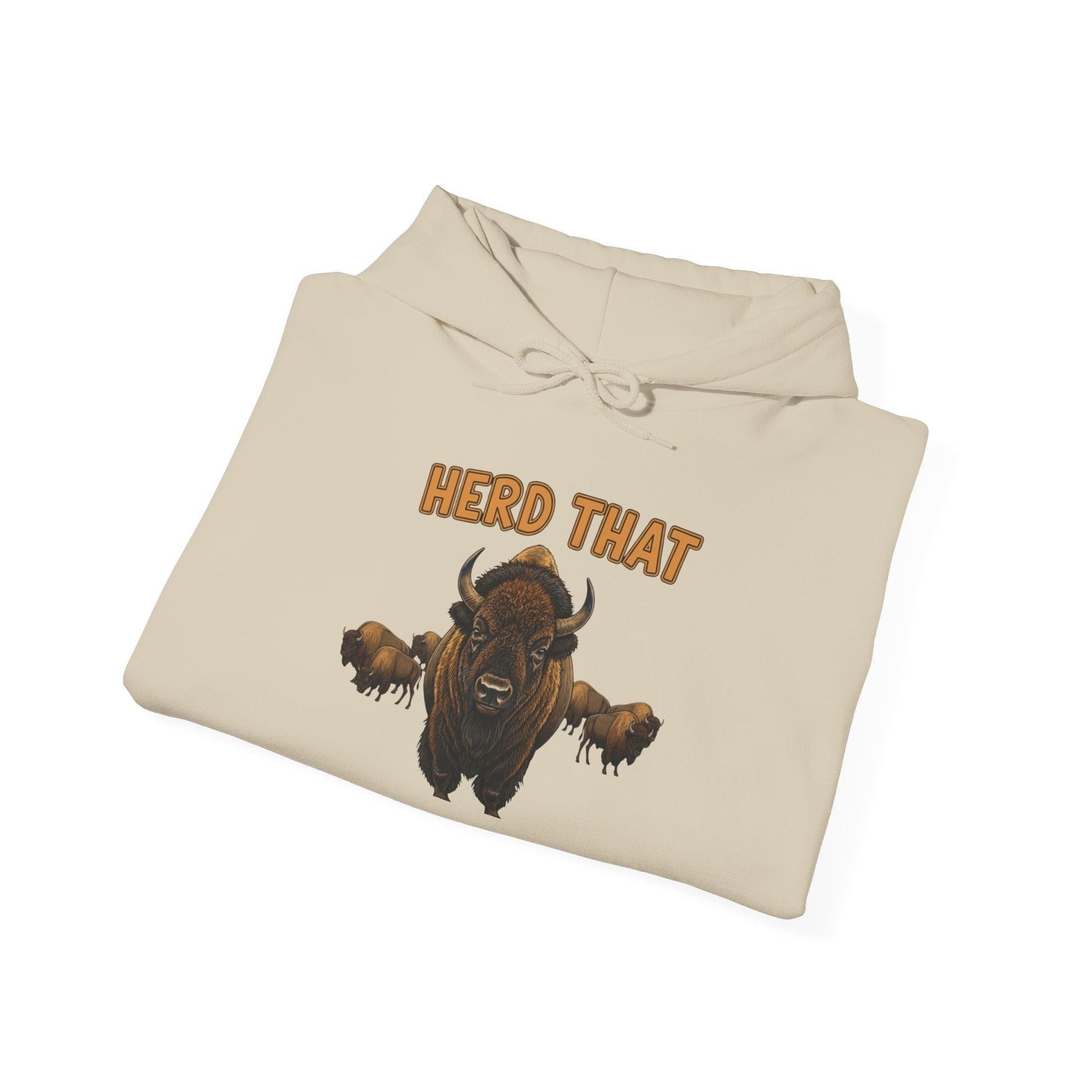 Herd That! Funny Yellowstone bison hoodie with vintage bison design and cozy blend fabric.