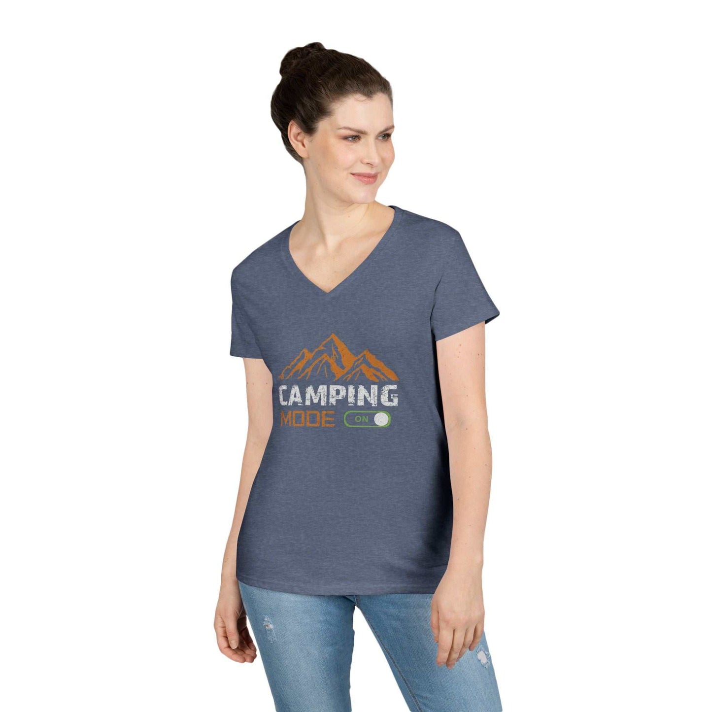 Camping Mode On V-Neck T-Shirt — Women's Outdoor Adventure Tee