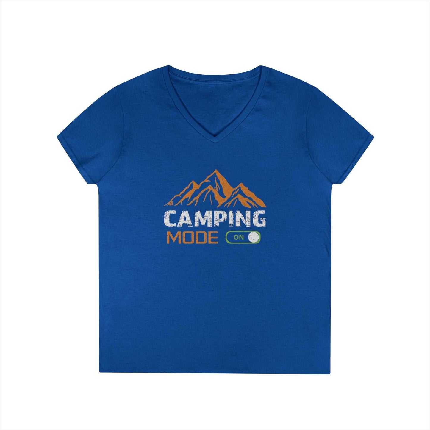 Camping Mode On V-Neck T-Shirt — Women's Outdoor Adventure Tee
