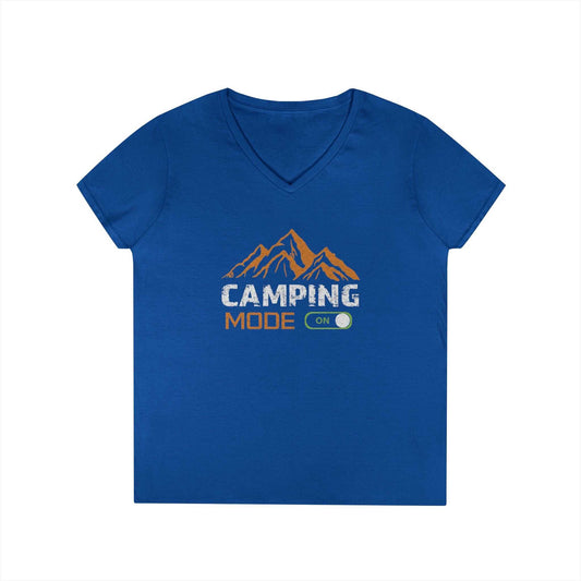 Camping Mode On V-Neck T-Shirt — Women's Outdoor Adventure Tee