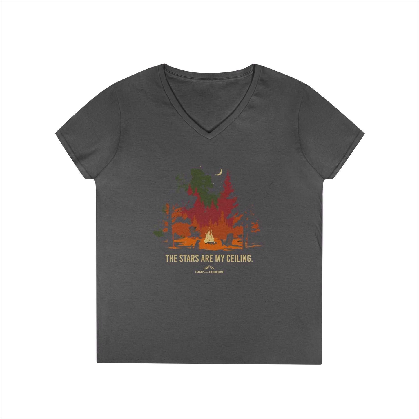 Campfire V-Neck T-Shirt — "The Stars Are My Ceiling" Outdoor Graphic Tee