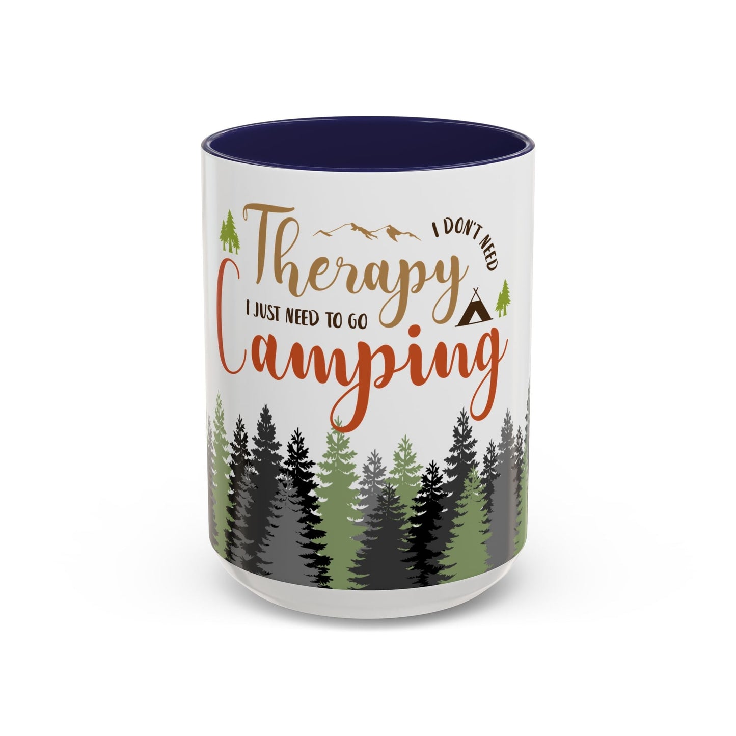 A person holding the I Don't Need Therapy I Just Need To Go Camping Mug next to a morning campfire.