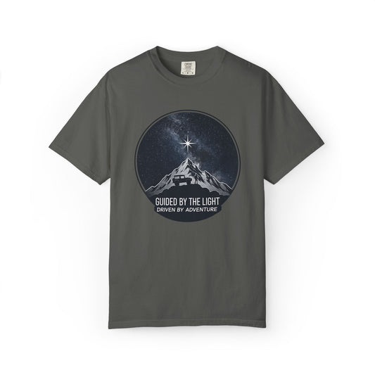 Guided by the Light Mountain T-Shirt with night mountain graphic and heavyweight cotton for hiking and outdoor adventures