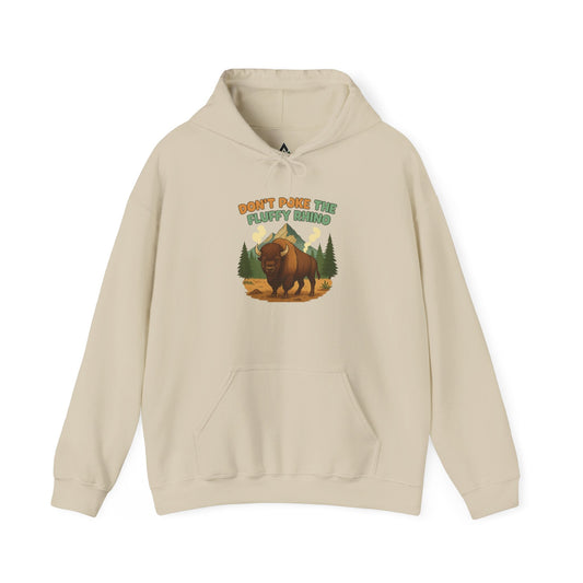 Funny Rhino Bison Hoodie with kangaroo pocket and adjustable hood, cozy and sustainable pullover sweatshirt