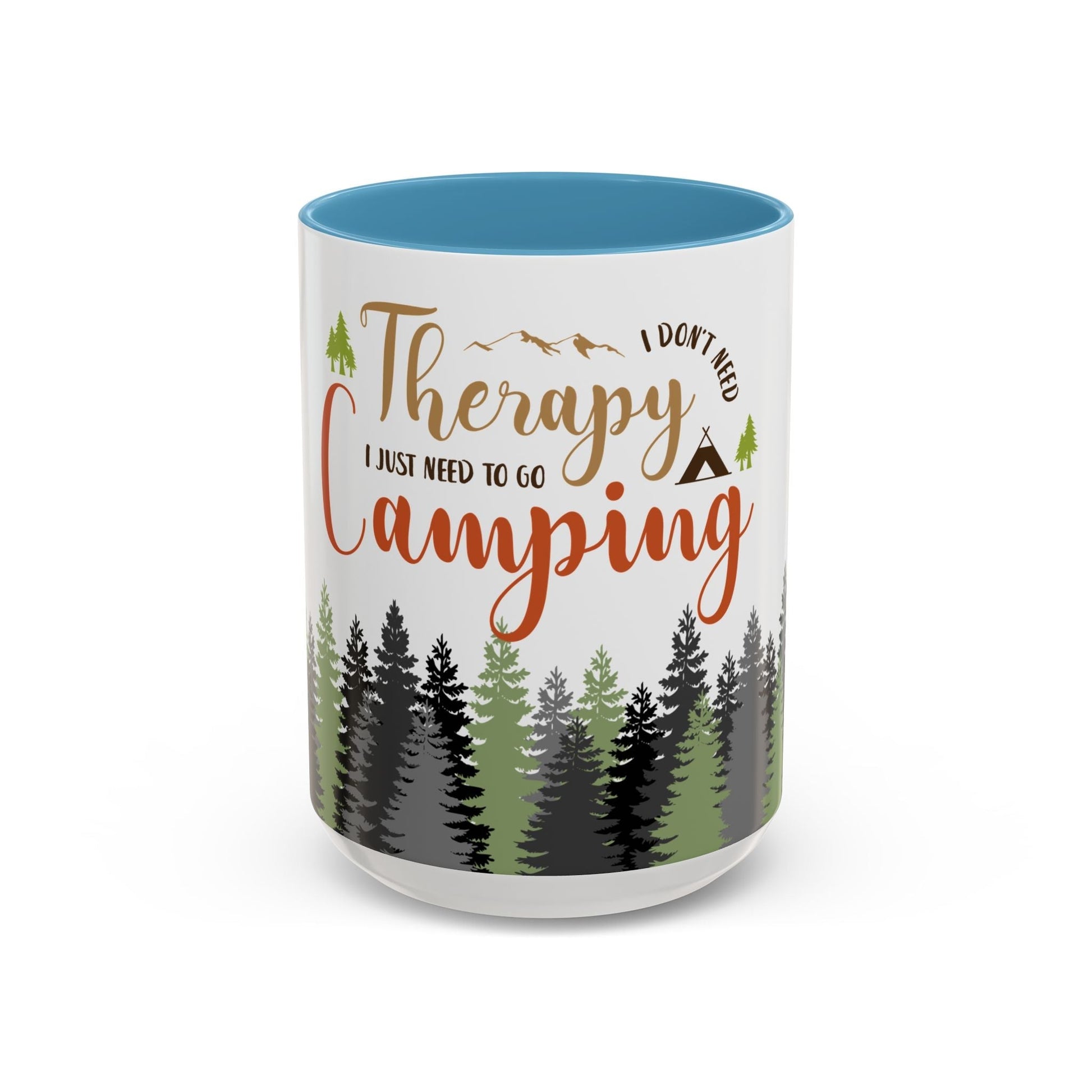 A person holding the I Don't Need Therapy I Just Need To Go Camping Mug next to a morning campfire.