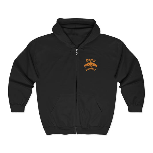 Unisex Heavy Blend™ Full Zip Hooded Sweatshirt in classic fit with soft air-jet spun yarn fleece and embroidery option