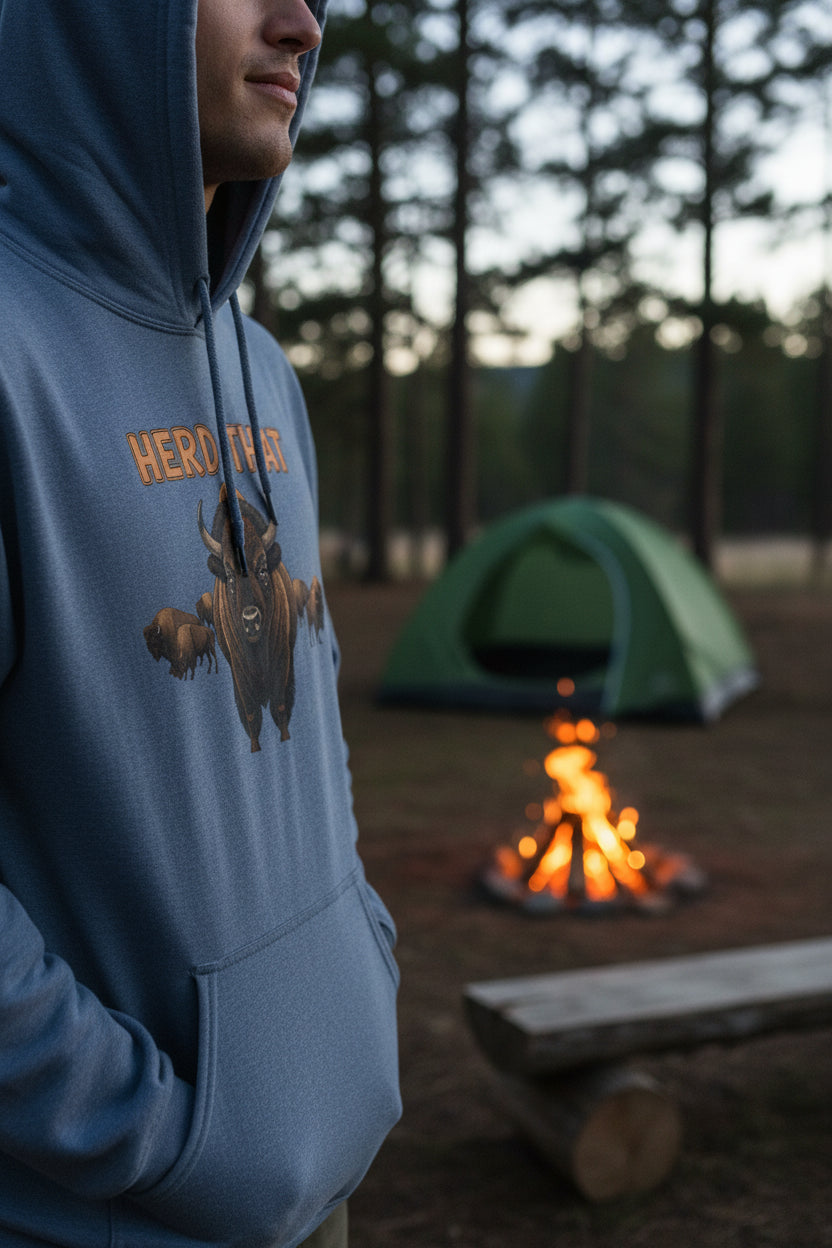 Herd That! Funny Yellowstone bison hoodie with vintage bison design and cozy blend fabric.