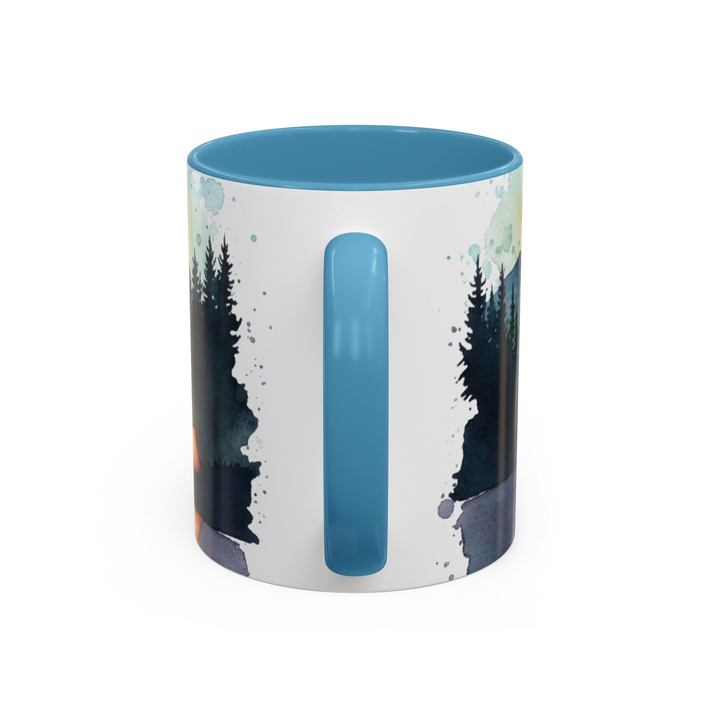 Mountain Lake Camping Accent Coffee Mug — Watercolor Outdoors Travel Mug (11/15oz)
