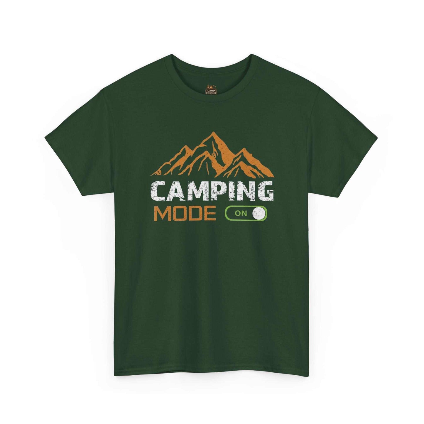 "The Camping Mode On T-Shirt | Mountain Graphic Outdoor Adventure Shirt featuring a rustic mountain peak design on a soft, high-quality fabric."