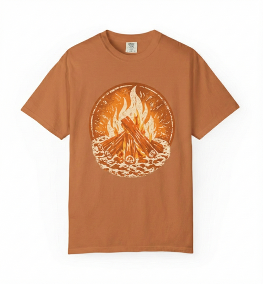 Golden Hour Campfire T-shirt | Sunset Camping Outdoors Graphic
