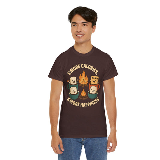 Unisex Heavy Cotton S'mores Happiness Tee with campfire design for comfort and style