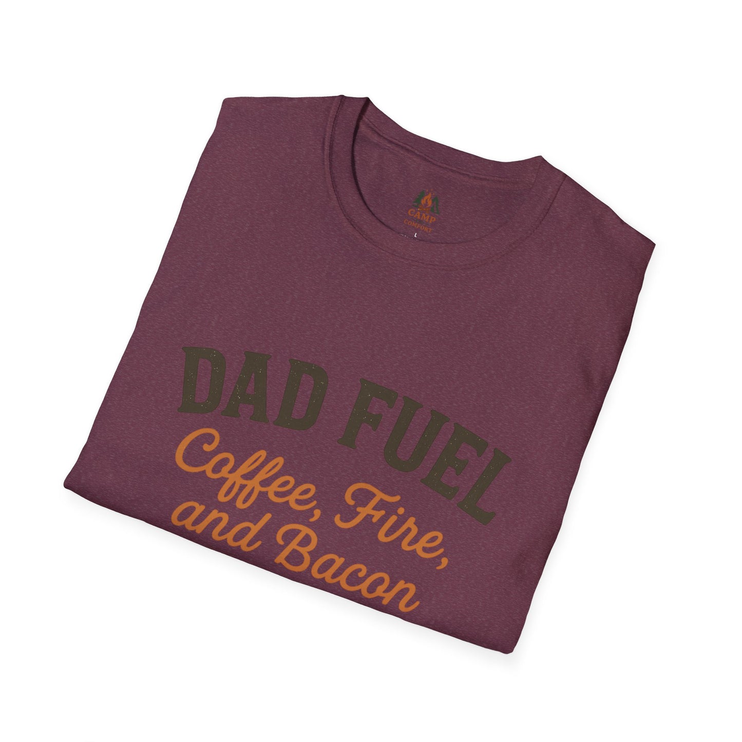 Dad Fuel T-Shirt | Funny Gift for Fathers | Coffee Fire and Bacon Tee | Unisex Softstyle Tee | Great for Birthdays and Father's Day