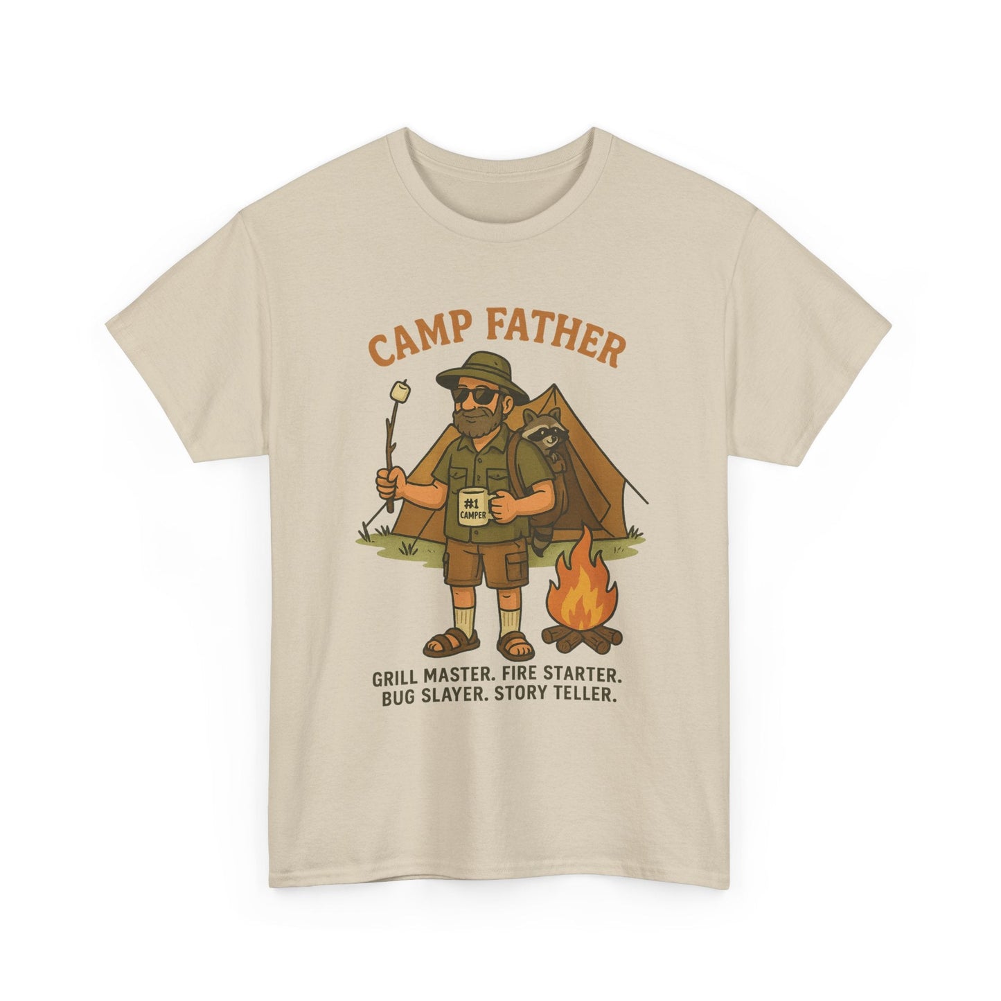 Camp Father Unisex heavy cotton tee featuring Grill Master & Story Teller design for outdoor dads