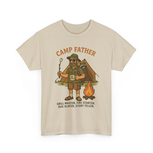 Camp Father Unisex heavy cotton tee featuring Grill Master & Story Teller design for outdoor dads