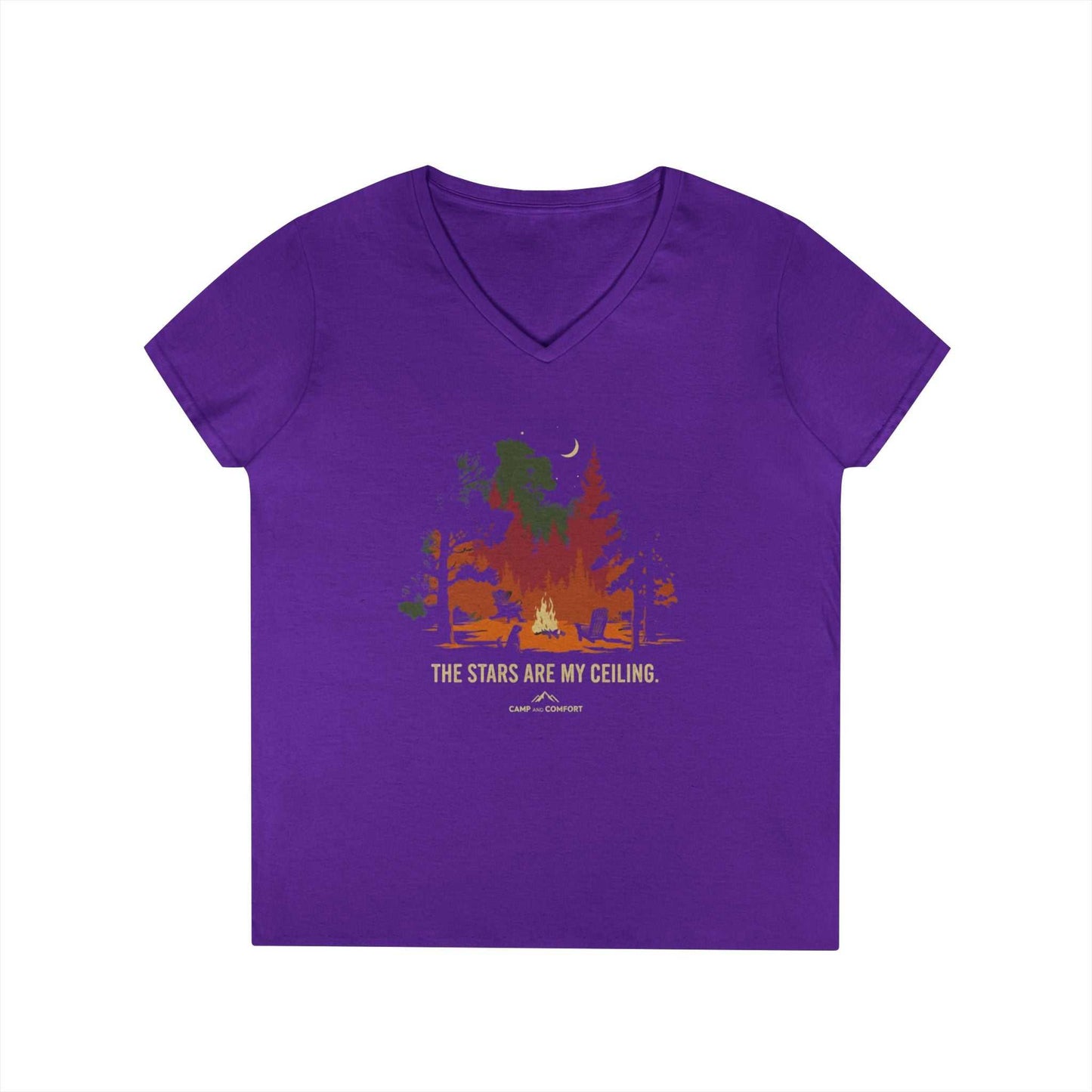 Campfire V-Neck T-Shirt — "The Stars Are My Ceiling" Outdoor Graphic Tee