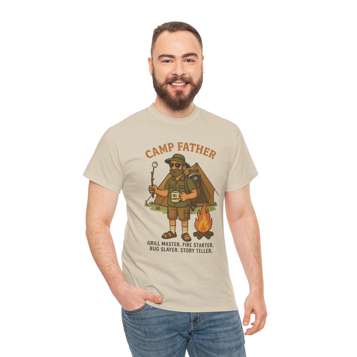 Camp Father Unisex Heavy Cotton Tee - Grill Master & Story Teller T-Shirt