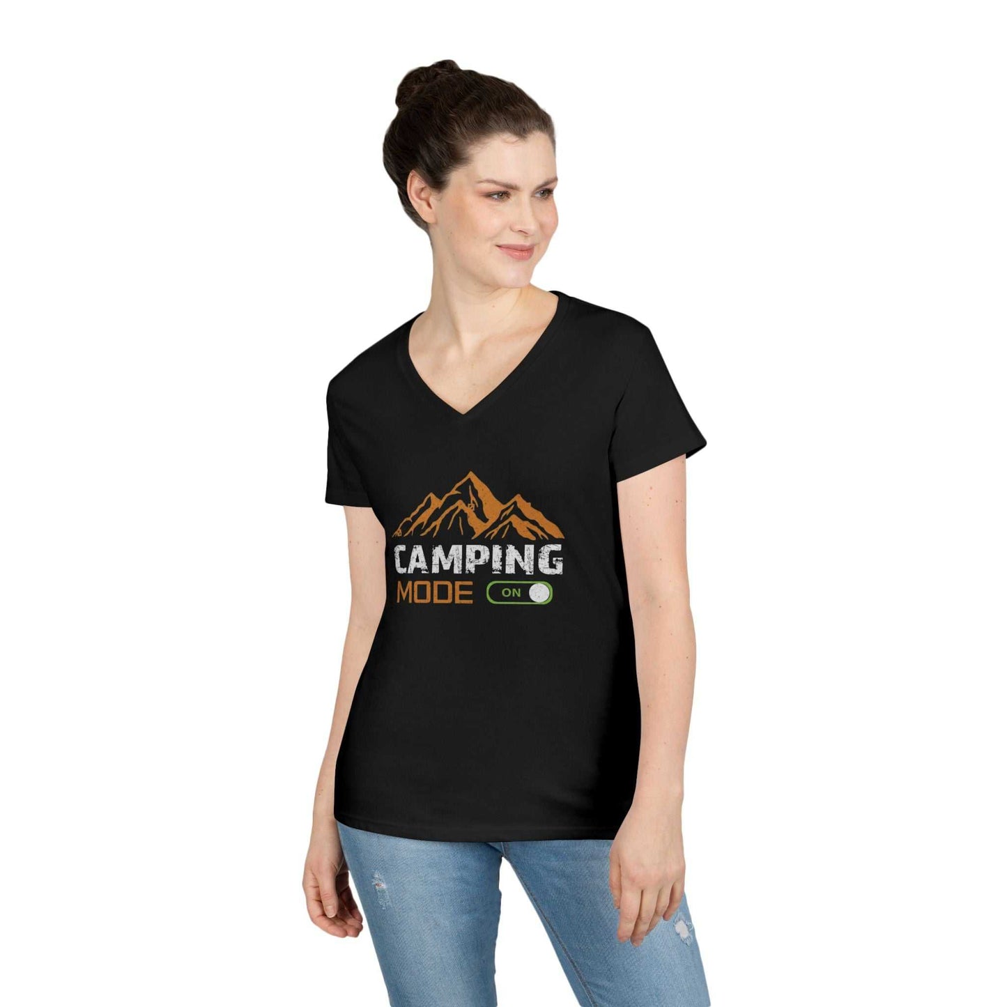 Camping Mode On V-Neck T-Shirt — Women's Outdoor Adventure Tee