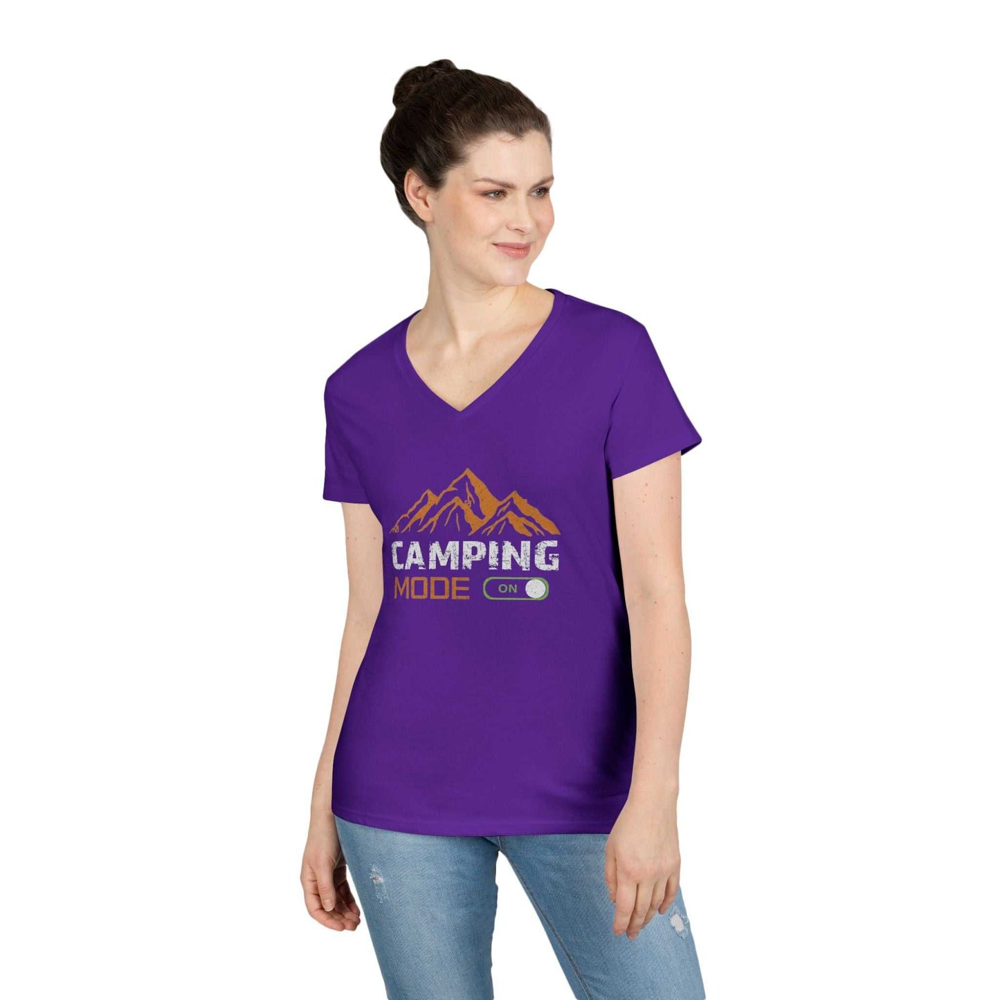 Camping Mode On V-Neck T-Shirt — Women's Outdoor Adventure Tee
