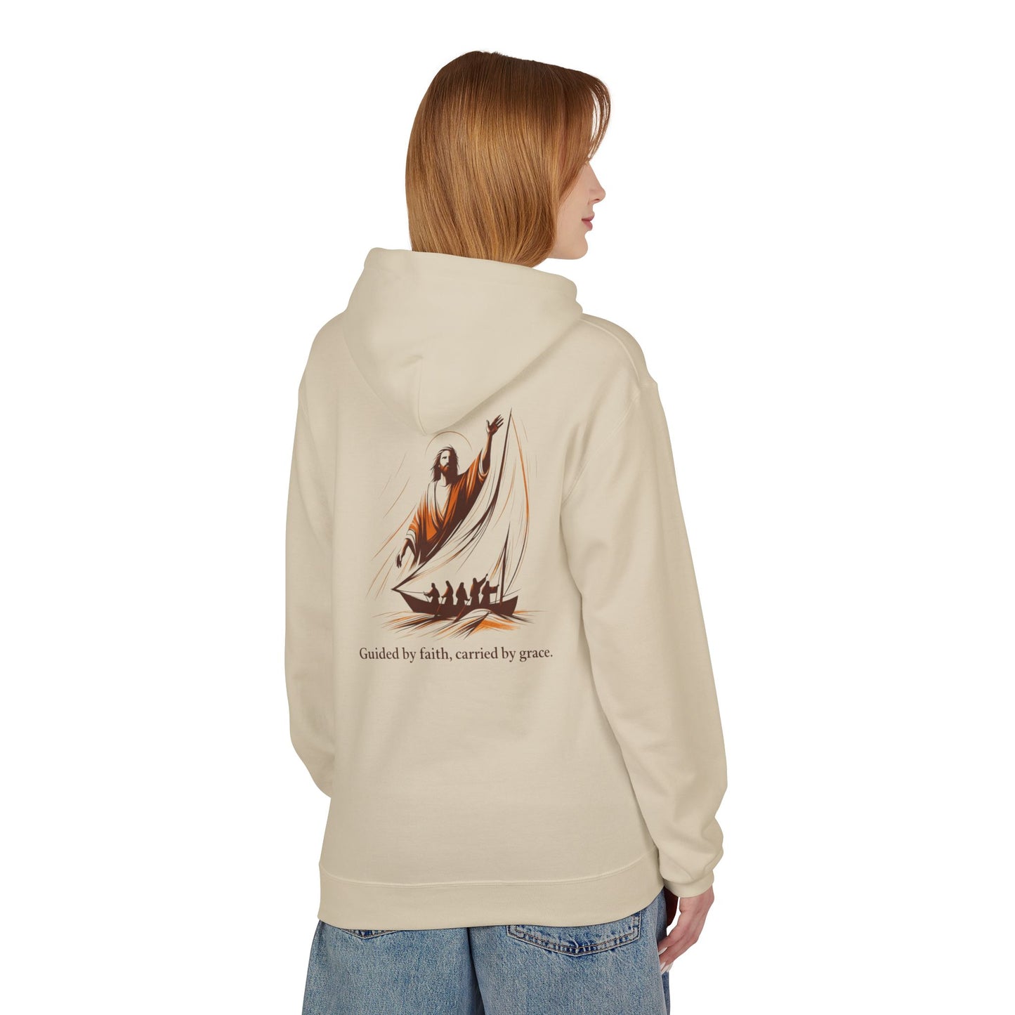 Jesus Sailing Hoodie — "Guided by faith, carried by grace" Christian Hoodie