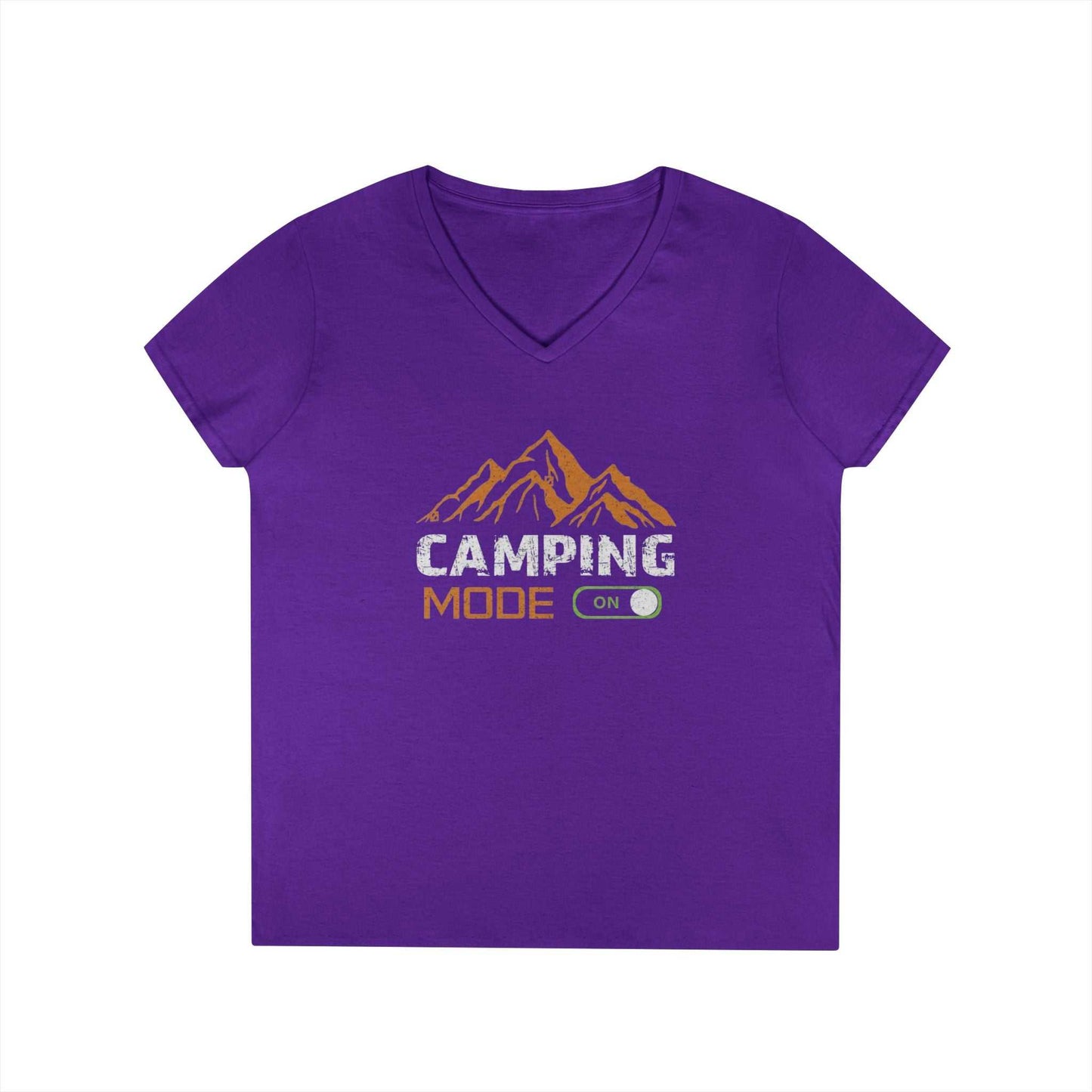 Camping Mode On V-Neck T-Shirt — Women's Outdoor Adventure Tee