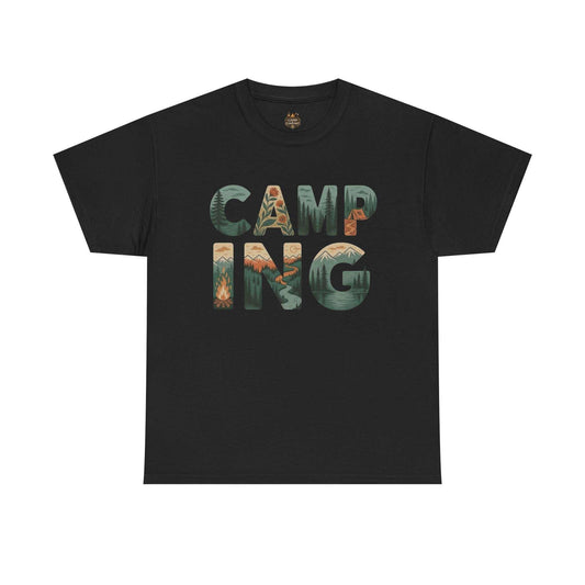 Camping Typography Tee Outdoor Nature Graphic Shirt with rustic outdoor typography design