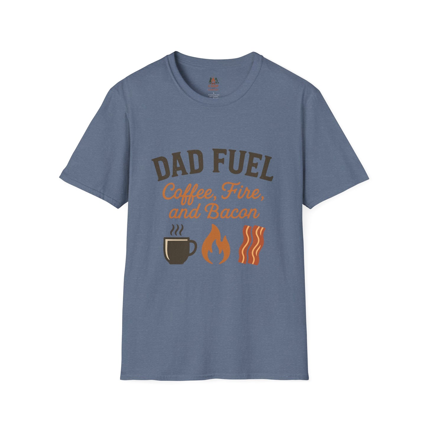 Dad Fuel T-Shirt | Funny Gift for Fathers | Coffee Fire and Bacon Tee | Unisex Softstyle Tee | Great for Birthdays and Father's Day