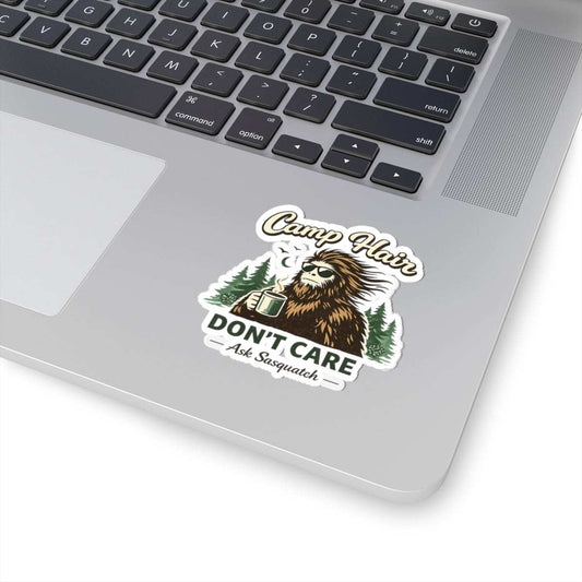 The Squatch Crazy Hair Kiss-Cut Stickers | Funny Bigfoot Decals featuring a humorous Bigfoot with messy hair, precision-cut on weather-resistant vinyl.