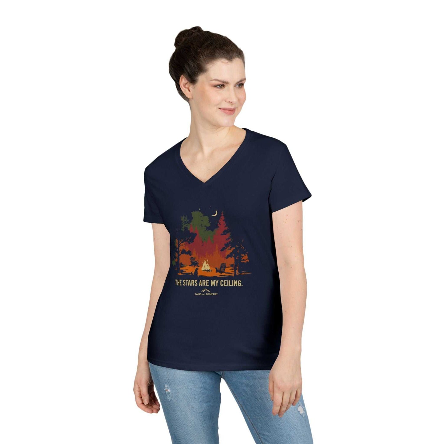 Campfire V-Neck T-Shirt — "The Stars Are My Ceiling" Outdoor Graphic Tee