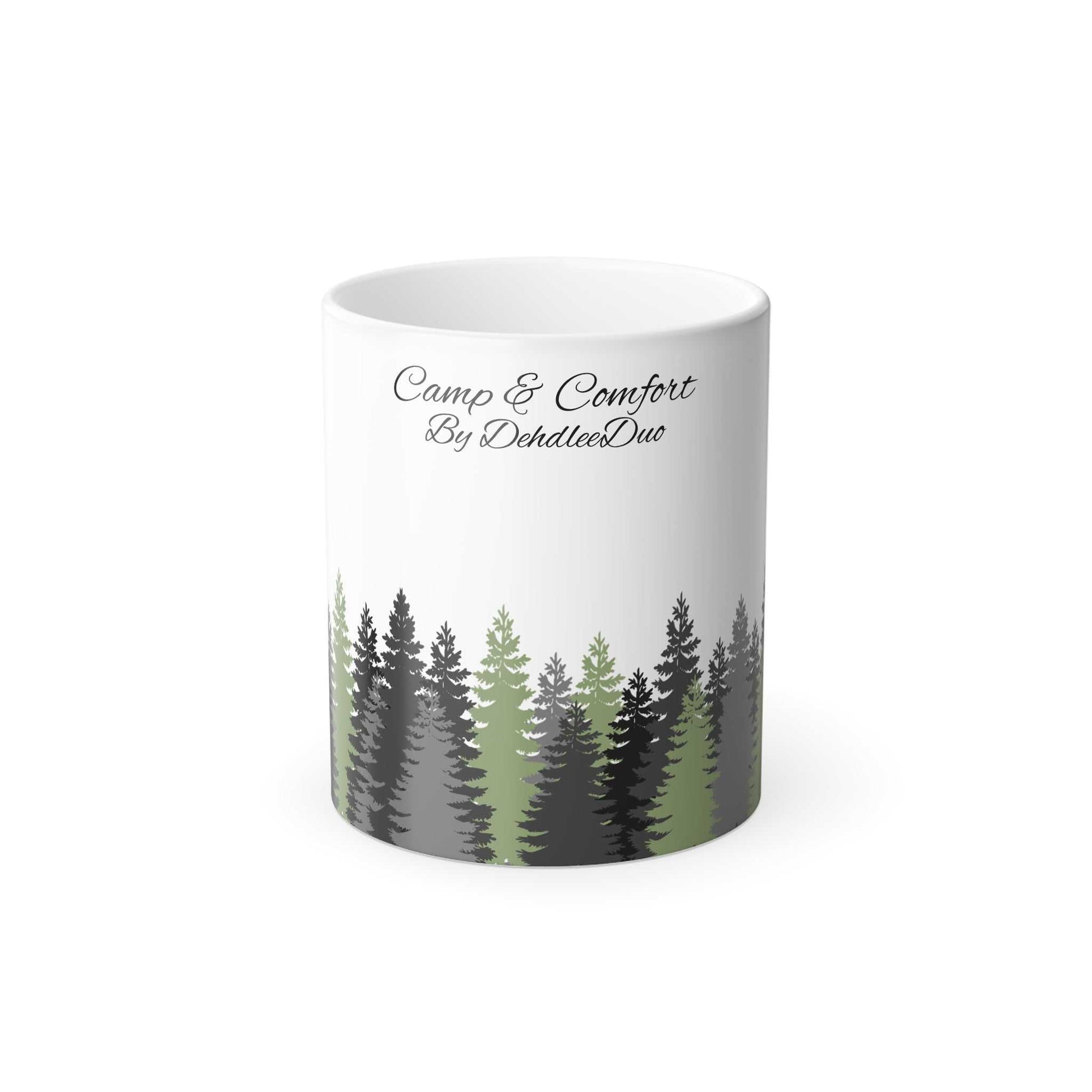 Color Morphing Mug revealing campfire design with hot coffee inside ceramic heat-sensitive cup