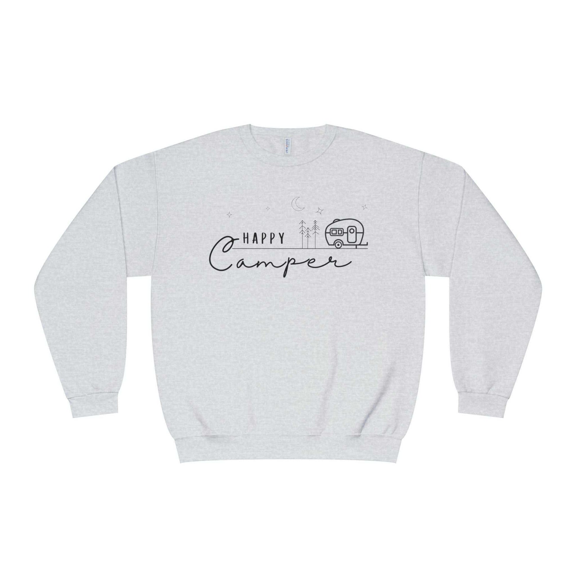 Happy Camper Sweatshirt - Cozy Camping Pullover for Nature Enthusiasts - Outdoors Lover Gift - Hiking and Adventure Graphic Sweater - Camp and Comfort