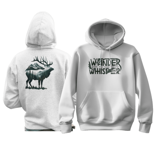 Wander Where the Trees Whisper hoodie featuring serene tree and trail design for outdoor lovers